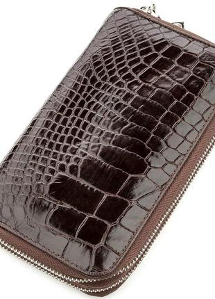 Клатч мужской crocodile leather 18526 из натуральной кожи крокодила коричневый1 фото