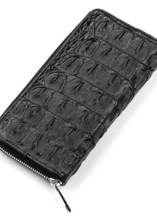 Гаманець-клатч crocodile leather 18012 з натуральної шкіри крокодила чорний2 фото