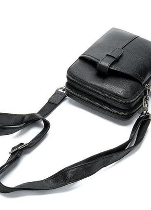 Компактна чоловіча сумка шкіряна vintage 14885 чорна6 фото