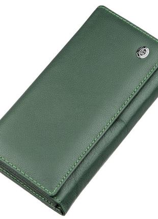 Кожаный кошелек с монетницей st leather 18879 зеленый1 фото