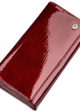 Лаковый женский кошелек с визитницей st leather 18911 бордовый