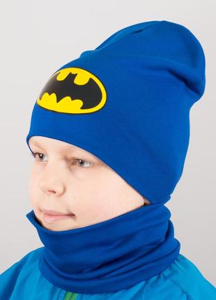 Детская шапка с хомутом канта "batman" размер 48-52 синий (oc-171)