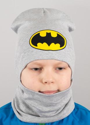 Детская шапка с хомутом канта "batmen" размер 52-56 серый (oc-175)2 фото