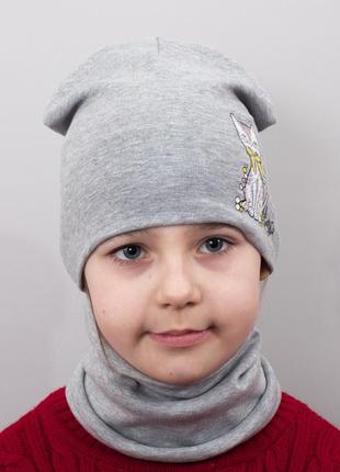 Детская шапка с хомутом канта "кошка" размер 48-52 серый (oc-501)2 фото