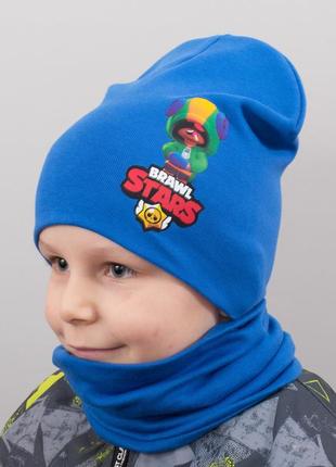 Детская шапка с хомутом канта "brawl leon" размер 52-56 синий (oc-523)