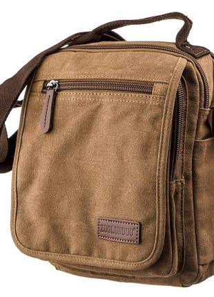 Универсальная текстильная мужская сумка на два отделения vintage 20200 коричневая1 фото