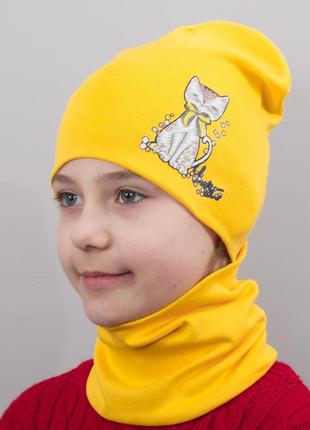 Дитяча шапка з хомутом канта "кішка" розмір 48-52 жовтий (oc-503)