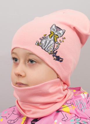 Детская шапка с хомутом канта "кошка" размер 48-52 розовый (oc-809)