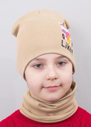Детская шапка с хомутом канта "likee" размер 52-56 беж (oc-849)2 фото