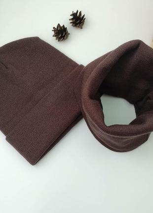 Комплект шапка с хомутом канта унисекс размер подростковый коричневый (ol-006)