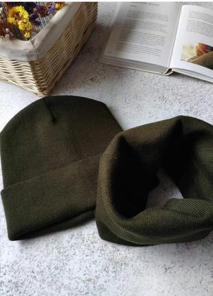 Комплект шапка с хомутом канта унисекс размер подростковый хаки (ol-016)