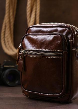 Небольшая мужская сумка из натуральной кожи vintage 20478 коричневый7 фото