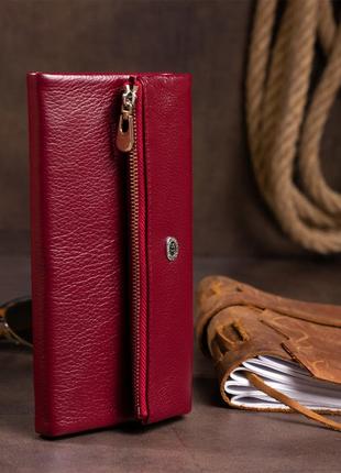 Клатч конверт с карманом для мобильного кожаный женский st leather 19273 бордовый8 фото