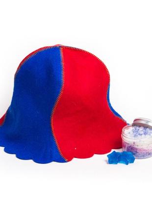 Банная шапка luxyart "волна", натуральный войлок, красный с синим (la-082)2 фото