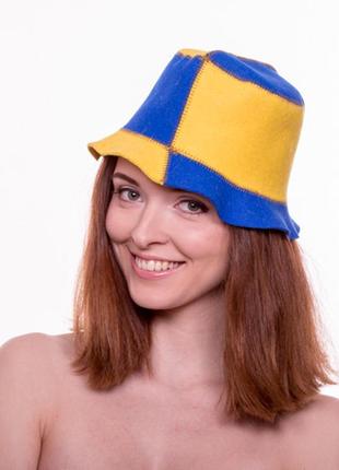 Банная шапка luxyart "биколор", натуральный войлок, синий с желтым (la-086)