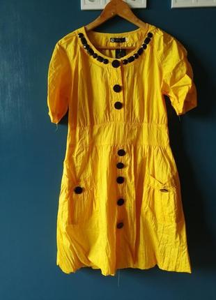 Сочное жёлтое свободное новое платье жатка. л-хл