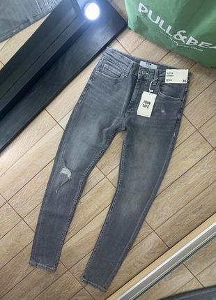 Серые зауженные джинсы модель super skinny, мужские джинсы