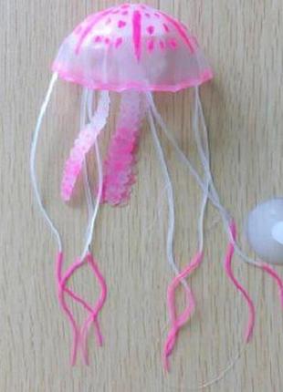 Медуза в аквариум розовая - диаметр шапки около 9,5см, длина около 18см, силикон, (в темноте не светится)2 фото