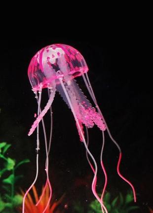 Медуза в аквариум розовая - диаметр шапки около 9,5см, длина около 18см, силикон, (в темноте не светится)