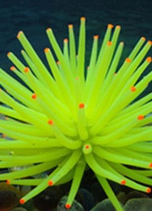 Декор для аквариума желтый "морской еж" - диаметр 7см, силикон, (безопасный для рыб и креветок)