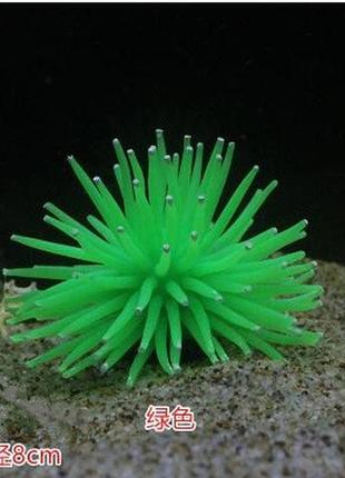 Декор для аквариума зеленый "морской еж" - диаметр 7см, силикон, (безопасный для рыб и креветок)