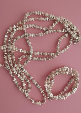 Роскошный комплект из ожерелье с жемчугом и браслета4 фото