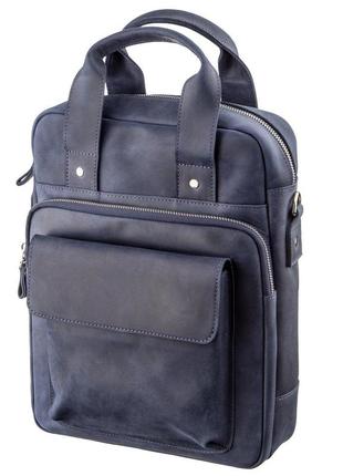 Стильна сумка під вертикального формату а4 в матової шкіри 11170 shvigel, синя