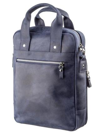 Стильная сумка под а4 вертикального формата в матовой коже 11170 shvigel, синяя2 фото