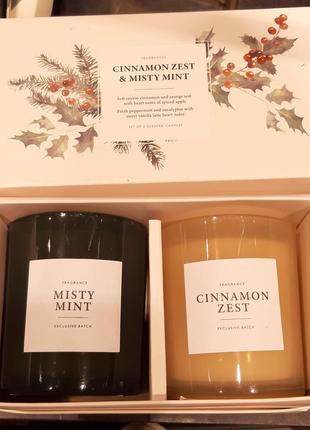 Подарочный набор ароматических свеч бренда h&m home misty mint cinnamon zest мята корица