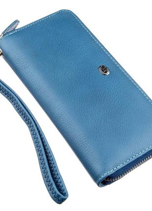 Вместительный женский клатч-кошелек st leather 18934 голубой
