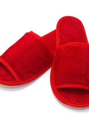 Тапочки велюрові для дому/готелю luxyart, червоний, відкритий носок, в упаковці 10 пар (zf-239)1 фото