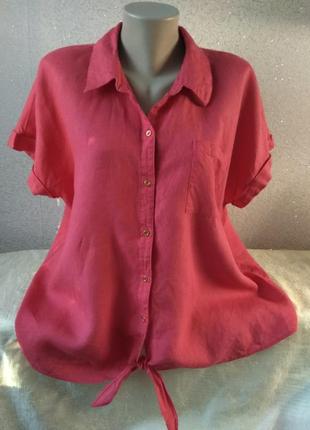Блуза из льна с завязкой большого размера.8 фото