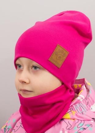 Детская шапка с хомутом канта "лапка" размер 52-56 розовый (oc-268)