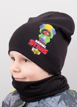 Детская шапка с хомутом канта "brawl leon" размер 48-52 черный (oc-510)