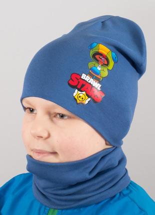 Детская шапка с хомутом канта "brawl leon" размер 52-56 синий (oc-517)1 фото