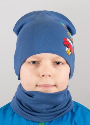 Детская шапка с хомутом канта "brawl leon" размер 52-56 синий (oc-517)2 фото