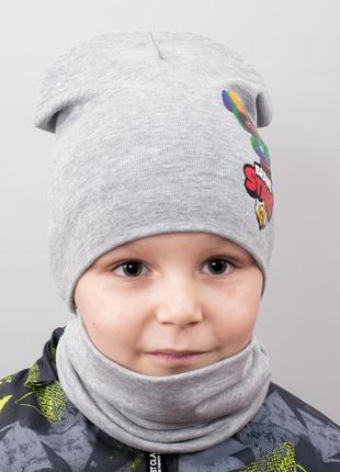 Детская шапка с хомутом канта "brawl leon "размер 48-52 серый (oc-519)2 фото