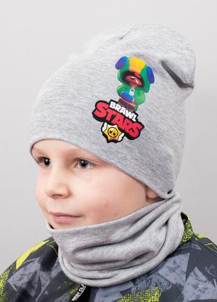 Детская шапка с хомутом канта "brawl leon "размер 48-52 серый (oc-519)