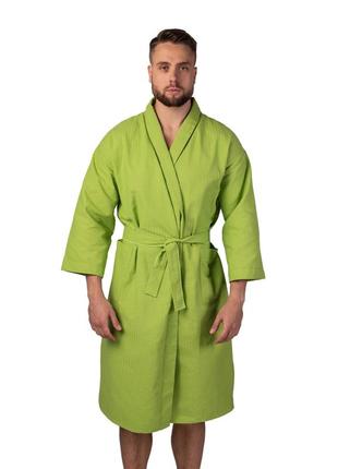 Вафельный халат luxyart кимоно размер (50-52) l 100% хлопок оливковый (ls-1403)2 фото