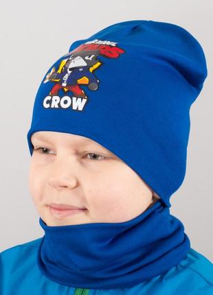 Детская шапка с хомутом канта "brawl crow" размер 48-52 синий (oc-531)