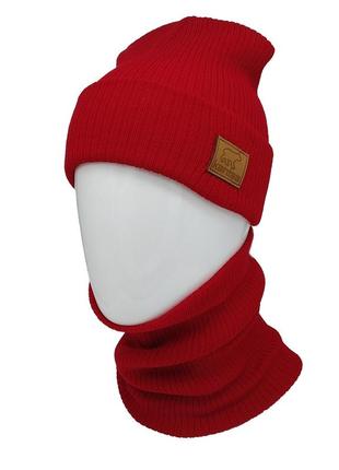 Вязаная шапка с buff снуд канта унисекс размер 50-60 красный (oc-923)