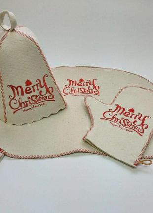 Набір для лазні luxyart "merry christmas" рукавичка килимок шапка і медове мило, натуральний войлок (a-889)
