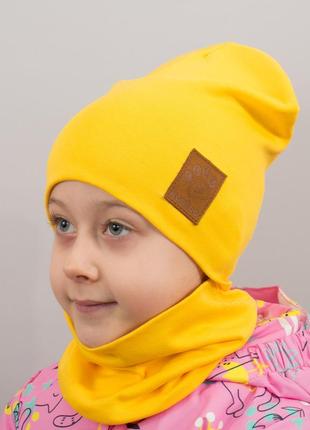 Детская шапка с хомутом канта "лапка" размер 52-56 желтый (oc-555)
