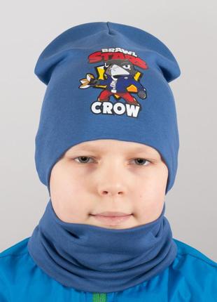 Дитяча шапка з хомутом канта "brawl crow" розмір 48-52 синій (oc-582)2 фото