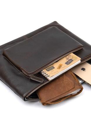 Шкіряна чоловіча прямокутна сумка для ноутбука grande pelle 11438 коричневий4 фото
