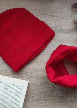 Комплект шапка с хомутом канта унисекс размер подростковый красный (ol-013)1 фото