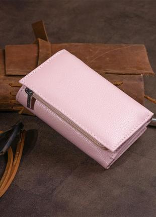 Горизонтальне портмоне зі шкіри жіноче на магніті st leather 19334 рожеве7 фото