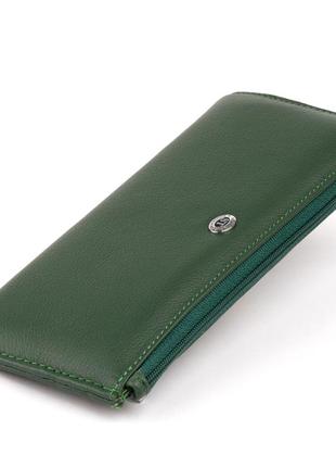 Горизонтальный тонкий кошелек из кожи унисекс st leather 19328 зеленый