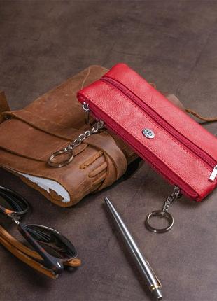 Ключница-кошелек с кармашком женская st leather 19347 красная7 фото