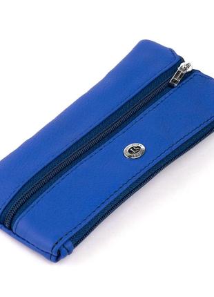 Ключница-кошелек с кармашком унисекс st leather 19351 синяя1 фото